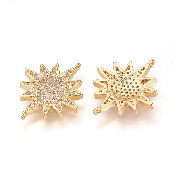 

PandaHall DIY Brass Micro Pave Cubic Zirconia Links, Sun, Golden, 23x19x3mm, Hole: 1mm Brass+Cubic Zirconia Sun