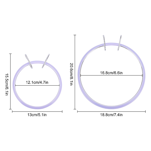 

PandaHall Gorgecraft Ring Embroidery Plastic Hoops, with Iron Clasp, Lilac, 155~206x130~188x19~23mm, Inner Diameter: 121~150x103~168mm, 2pcs..., Purple