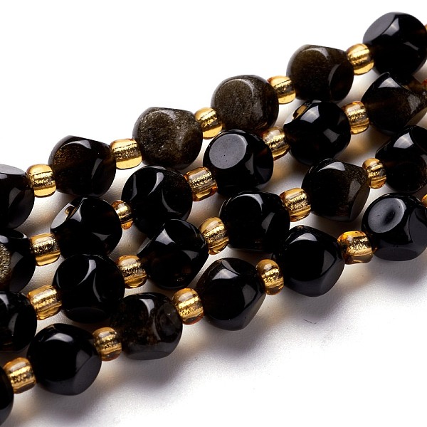 

PandaHall Natural Golden Sheen Obsidian Beads Strands, with Seed Beads, Six Sided Celestial Dice, 6~6.5x6~6.5x6~6.5mm, Hole: 0.5mm, about...
