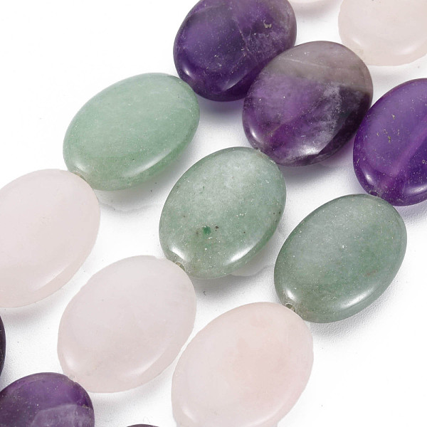 

PandaHall Natural Green Aventurine & Rose Quartz & Amethyst Beads Strands, Oval, 25x18x8~9mm, Hole: 1.6mm, about 16pcs/strand, 15.94 inch...