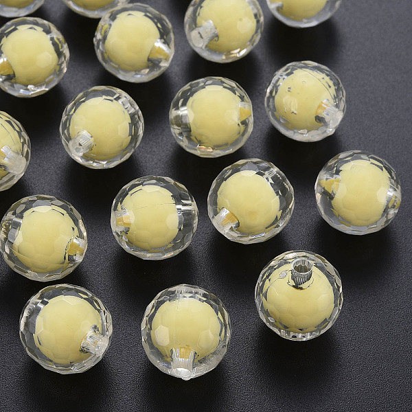 

PandaHall Transparent Acrylic Beads, Bead in Bead, Faceted, Round, Champagne Yellow, 16mm, Hole: 3mm, about 205pcs/500g Acrylic Round Yellow