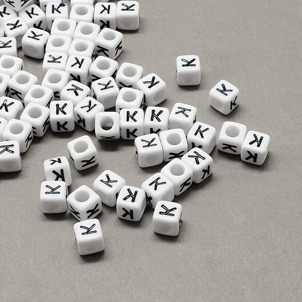 

PandaHall Large Hole Acrylic Letter European Beads, Horizontal Hole, White & Black, Cube with Letter, Letter.K, 8x8x8mm, Hole: 4mm, about...