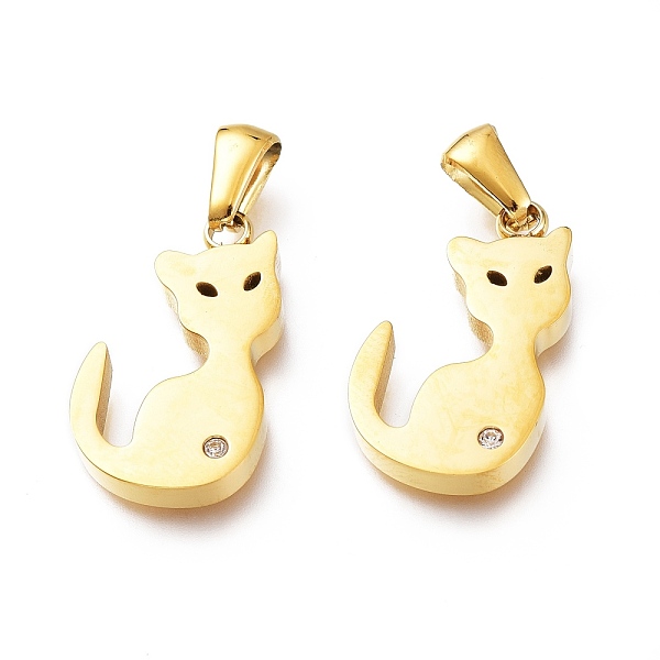 

PandaHall Ion Plating(IP) 304 Stainless Steel Charms, with Crystal Rhinestone, Laser Cut, Manual Polishing, Cat, Golden, 21.5x12.5x3mm, Hole...
