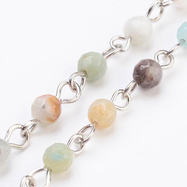 

PandaHall Handmade Amazonite Beaded Chains, Unwelded, with Iron Eye Pin, 39.37 inch, 1m/strand Amazonite