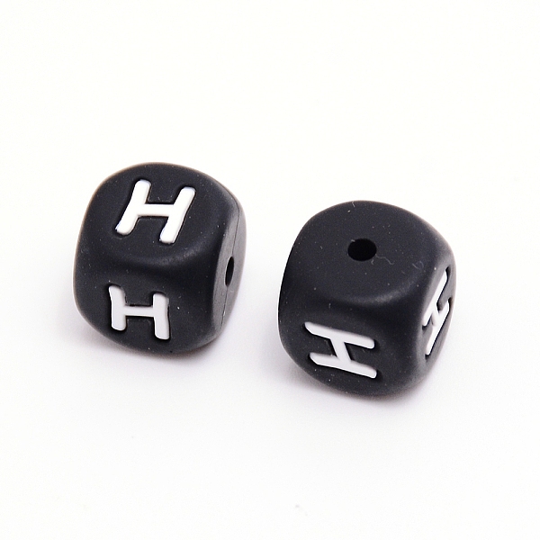 

PandaHall Silicone Beads, Cube with Letter.H, Black, 12x12x12mm, Hole: 2mm Silicone Cube Black