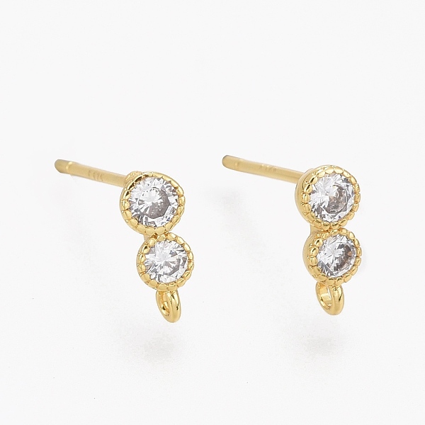 

PandaHall Brass Micro Pave Clear Cubic Zirconia Stud Earring Findings, with Silicone Ear Nuts, with Loop, Long-Lasting Plated, Number 8...