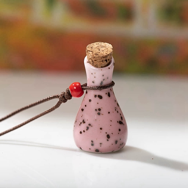 

PandaHall Porcelain Perfume Bottle Necklaces, Pendant Necklace, Pearl Pink, 15.75~23.62 inch(40~60cm) Porcelain Bottle