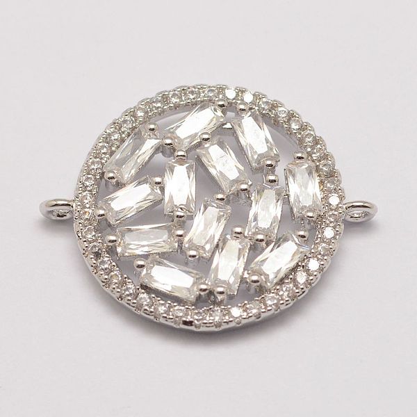 

PandaHall Brass Micro Pave Cubic Zirconia Links, Flat Round, Platinum, 22x18x3mm, Hole: 1mm Brass+Cubic Zirconia Flat Round