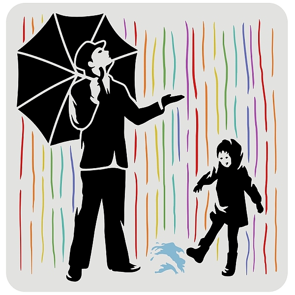 PandaHall FINGERINSPIRE Banksy Stencil 30x30cm Reusable Banksy - Colorful Rain Stencil Man Under the Umbrella and Child Pattern Drawing... PandaHall FINGERINSPIRE Banksy Stencil 30x30cm Reusable Banksy - Colorful Rain Stencil Man Under the Umbrella and Child Pattern Drawing...