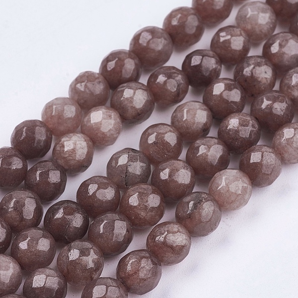 

PandaHall Natural White Jade Bead Strands, Dyed, Faceted, Round, Camel, 8mm, Hole: 1mm, 48pcs/strand, 14.5~14.9 inch White Jade Round Brown