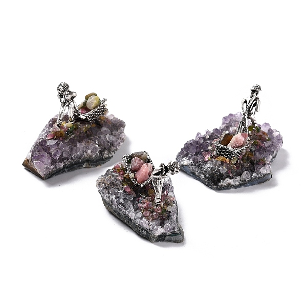 

PandaHall Natural Tourmaline Cluster & Alloy Miner Model Ornament, for Desk Home Decoration, 55~66x32~49.5x34~40mm Tourmaline Others