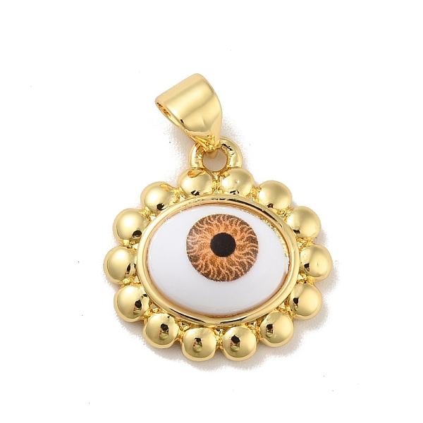 

PandaHall Brass Pendants, with Acrylic, Cadmium Free & Lead Free, Long-Lasting Plated, Oval with Evil Eye, Real 18K Gold Plated, Saddle...