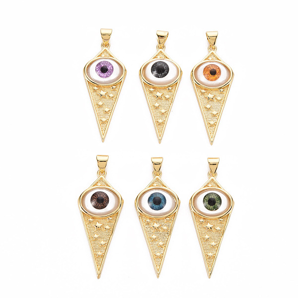 

PandaHall Brass Pendants, with Resin Eye, Cadmium Free & Nickel Free & Lead Free, Real 16K Gold Plated, Mixed Color, 36x15x6mm, Hole: 5x3mm..., Multicolor