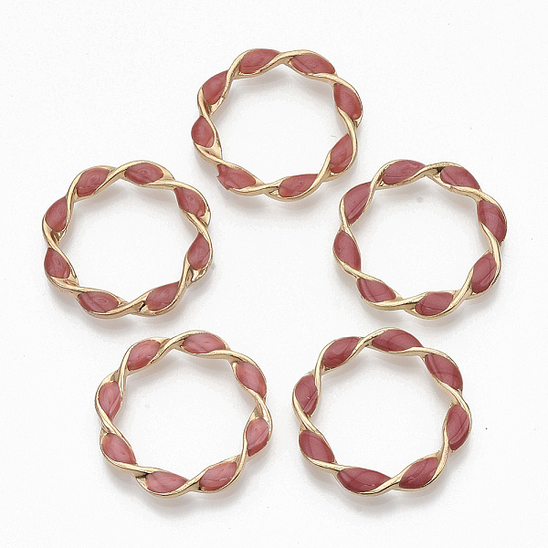 

PandaHall Eco-Friendly Alloy Linking Rings, with Enamel, Twisted Ring, Light Gold, Indian Red, 31x4mm Alloy Ring Red