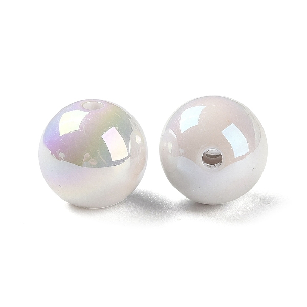 

PandaHall UV Plating Acrylic Beads, AB Color, Round, White, 16x15.5mm, Hole: 2.8mm Acrylic Round White