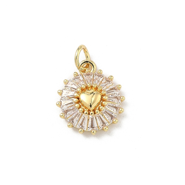 Pendenti floreali in ottone con zirconia cubica trasparente micro pavé e ciondoli a forma di cuore