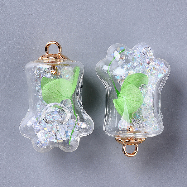 

PandaHall Bear Paw Transparent Glass Pendants, with Dried Flower & Resin Rhinestones inside, Plastic CCB Cup Pearl Peg Bails Pin Pendants...