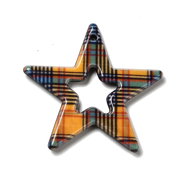 

PandaHall Acrylic Pendants, for DIY Earring Findings, Star with Tartan Pattern, Orange, 27x28x2mm, Hole: 1.4mm Acrylic Star Orange