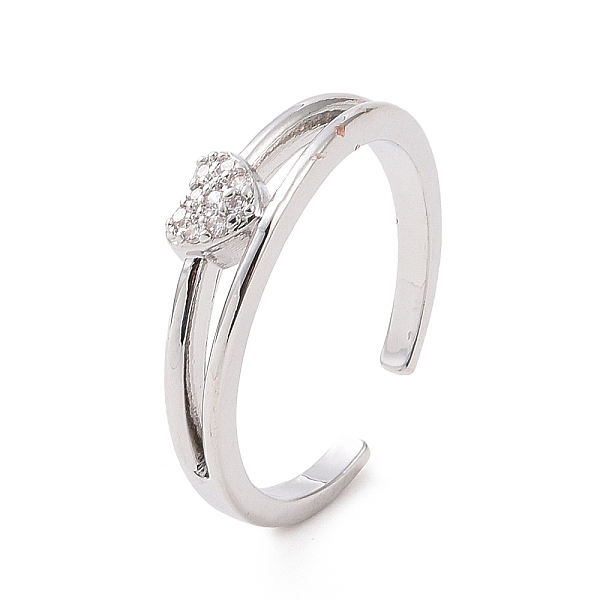 

PandaHall Clear Cubic Zirconia Heart Open Cuff Ring, Brass Jewelry for Women, Platinum, Inner Diameter: 16mm Brass+Cubic Zirconia Clear