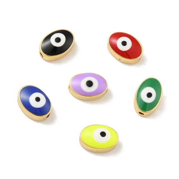 

PandaHall Real 18K Gold Plated Brass Beads, with Enamel, Cadmium Free & Lead Free, Long-Lasting Plated, Oval with Evil Eye, Mixed Color..., Multicolor