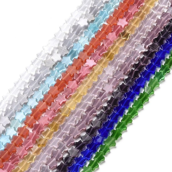 

PandaHall Cat Eye Beads Strands, Star, Mixed Color, 7.5x8x3mm, Hole: 0.9mm, about 53~54Pcs/strand, 14.57~14.76 inch(37~37.5cm) Glass Star..., Multicolor