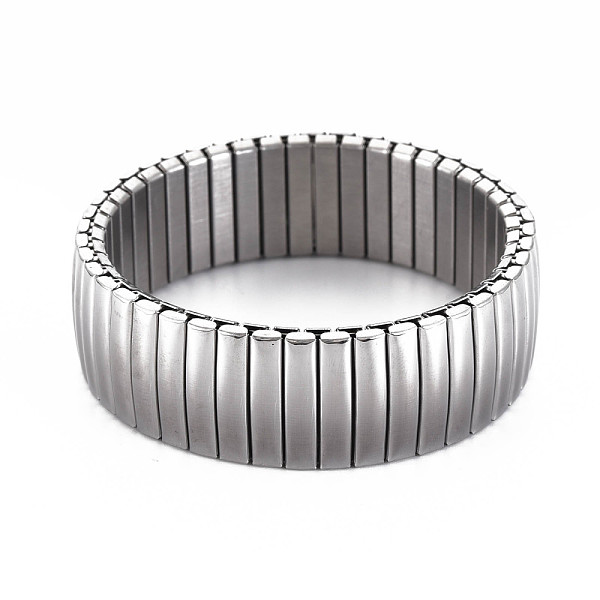 

PandaHall Stainless Steel Rectangle Stackable Stretch Bracelet, Block Tile Wide Wristband for Men Women, Stainless Steel Color, Inner...