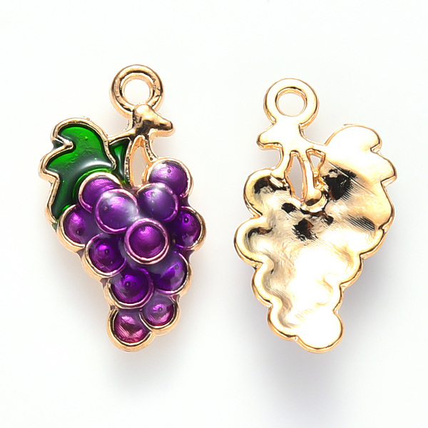 

PandaHall Autumn Theme Alloy Enamel Pendants, Grape, Light Gold, Purple, 17x10x3mm, Hole: 1.2mm Alloy+Enamel Fruit Purple
