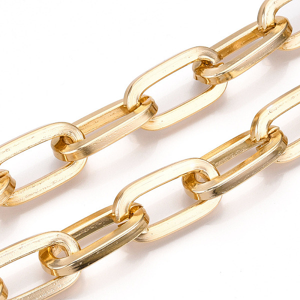 

PandaHall Aluminum Cable Chain, Flat Oval Link Chains, Unwelded, Light Gold, 30.5x16x4mm Aluminum