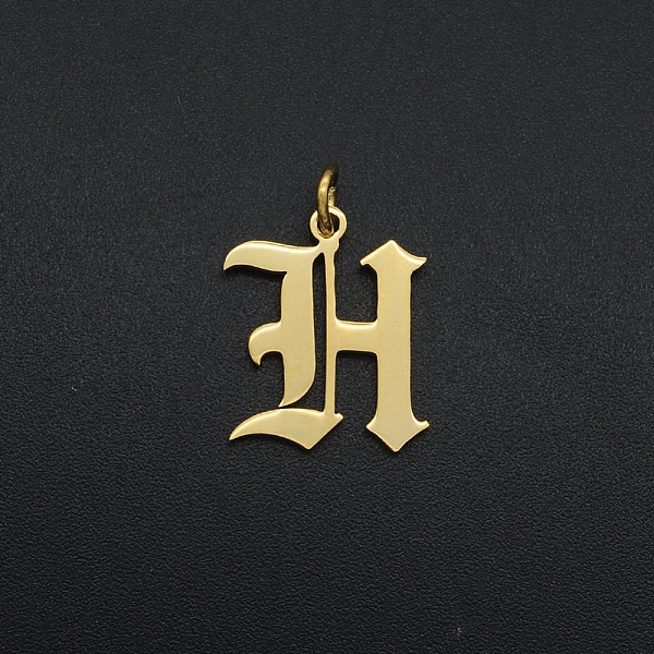 

PandaHall 201 Stainless Steel Pendants, with Jump Ring, Old English, Letter, Laser Cut, Golden, Letter.H, 16.5x13.5x1mm, Hole: 3mm 201...