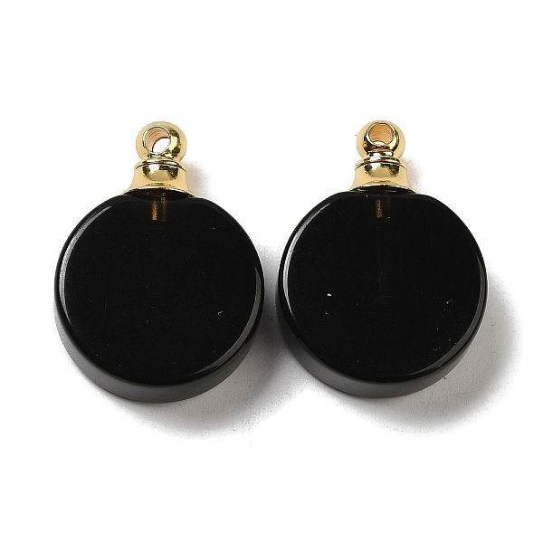 

PandaHall Natural Obsidian Perfume Bottle Pendants, Flat Round Charms with Golden Plated 304 Stainless Steel Findings, 27.5x20x7~7.5mm, Hole...