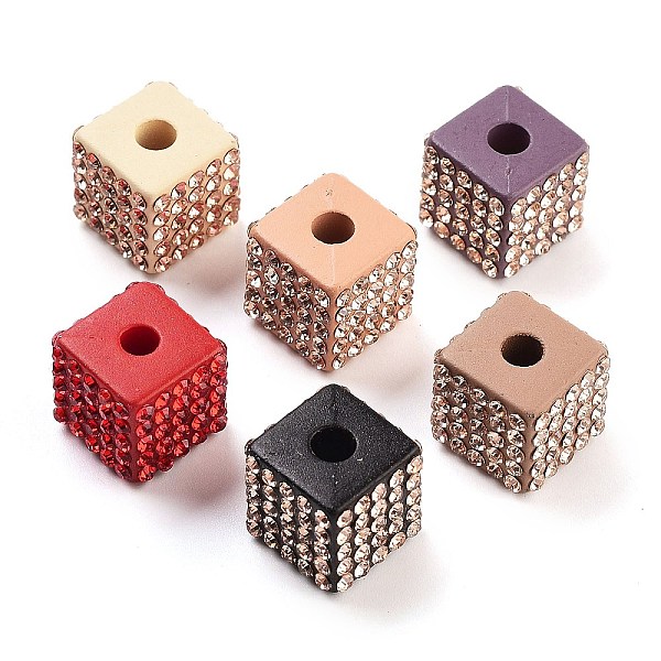 

PandaHall Opaque Resin European Beads, with Rhinestone, Large Hole Beads, Cube, Mixed Color, 13x13x13mm, Hole: 4mm Resin Cube Multicolor