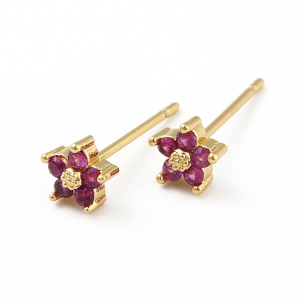 

PandaHall Cubic Zirconia Flower Stud Earrings, Real 18K Gold Plated Brass Jewelry for Women, Cadmium Free & Lead Free, Medium Violet Red...