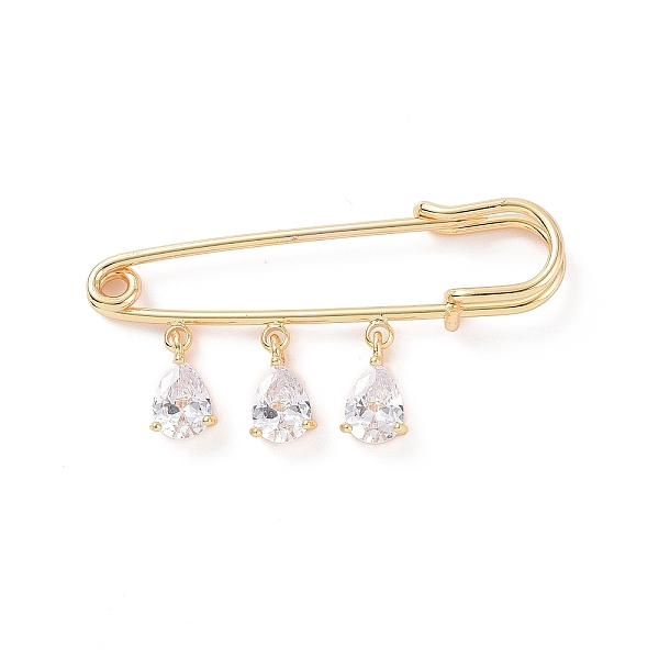 PandaHall Clear Cubic Zirconia Teardrop Charms Safety Pin Brooch, Brass Sweater Shawl Clips for Waist Pants Extender Clothes Dresses...