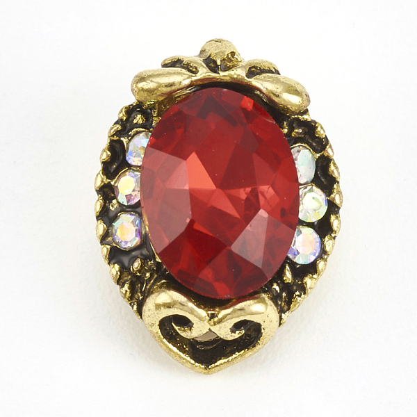 

PandaHall Alloy Rhinestone Cabochons, Nail Art Decoration Accessories, Oval, Antique Golden, Siam, 12.5x9.5x4mm Alloy+Rhinestone Oval Red