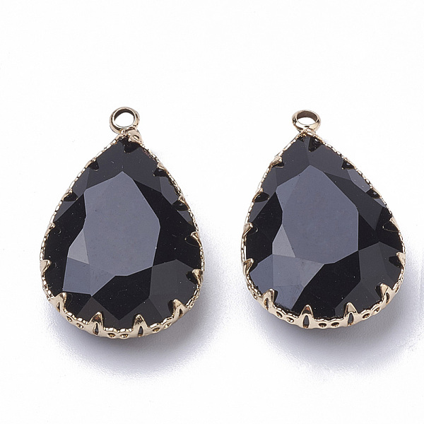 

PandaHall K9 Glass Pendants, with Golden Tone Brass Findings, Faceted, Drop, Black, 29~30x19x6~8.5mm, Hole: 2mm K9 Glass Teardrop Black