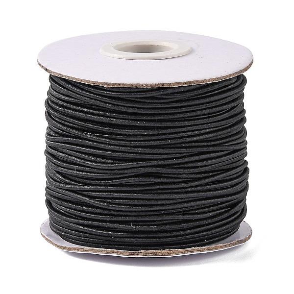 PandaHall Round Elastic Cord, with Nylon Outside and Rubber Inside, Black, 1.5mm, about 49.21 yards(45m)/roll Elastic Fibre Round Black