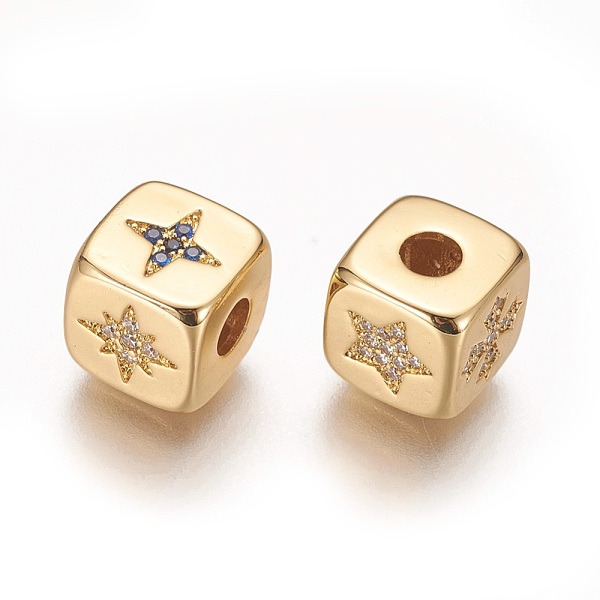 

PandaHall Brass Micro Pave Cubic Zirconia Beads, Long-Lasting Plated, Cube with Mixed Star, Real 18K Gold Plated, 9x9x9mm, Hole: 3.5mm...