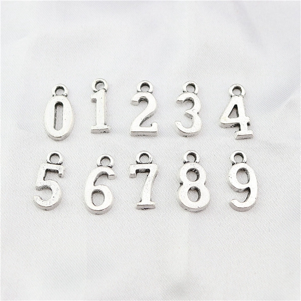 

PandaHall Alloy Pendants, Number 0~9, Cadmium Free & Lead Free, Antique Silver, 15mm, 10pcs/set Alloy Number