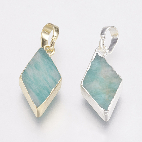

PandaHall Natural Amazonite Pendants, with Brass Findings, Rhombus, Mixed Color, 18x9x4~4.5mm, Hole: 4x6mm Amazonite Rhombus Multicolor