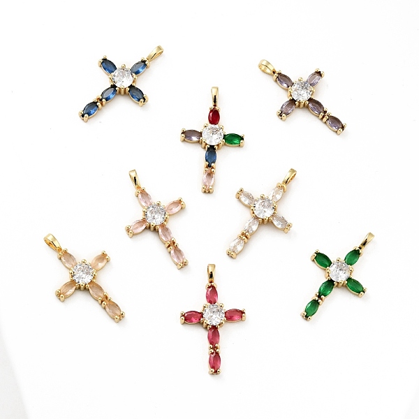 

PandaHall Rack Plating Brass Micro Pave Cubic Zirconia Pendants, Long-Lasting Plated, Lead Free & Cadmium Free, Cross, Real 18K Gold Plated..., Multicolor