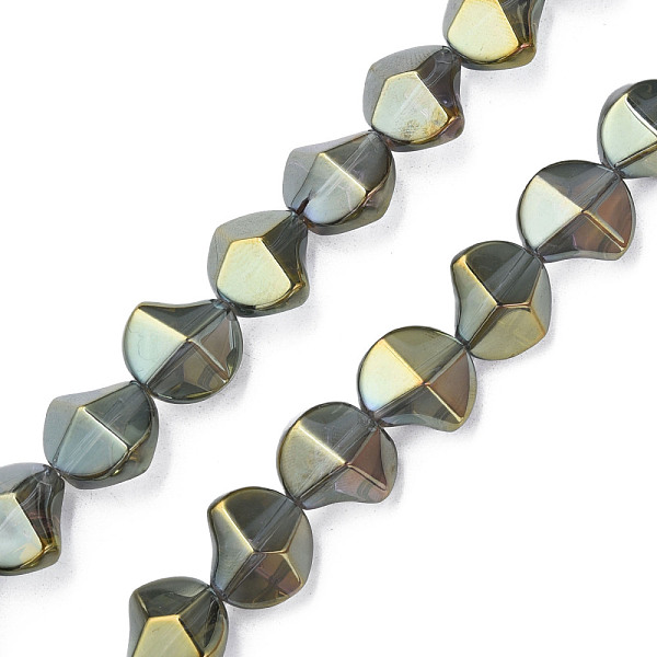 

PandaHall Electroplate Glass Beads Strands, Pearl Luster Plated, Twist, Dark Olive Green, 13x13.5x9mm, Hole: 1.2mm, about 45Pcs/strand...