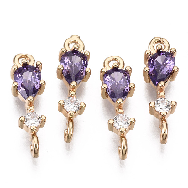 

PandaHall Brass Micro Pave Cubic Zirconia Links Connectors, with Glass, Long-Lasting Plated, Light Gold, Teardrop, Violet, 17x5x3.5mm, Hole..., Purple