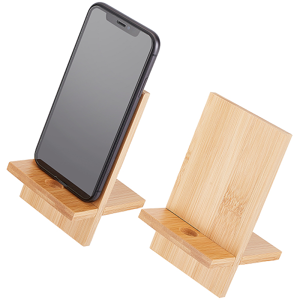 PandaHall OLYCRAFT 2 Sets Cell Phone Tablet Stand Bamboo Mobile Phone Tablet Holder Universal Desk Phone Dock with Charging Hole Portable...