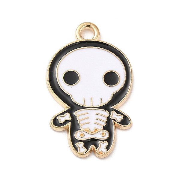 

PandaHall Halloween Themed KC Gold Plated Alloy Enamel Pendants, Skeleton, 24x14.5x1mm, Hole: 1.8mm Alloy+Enamel Skeleton