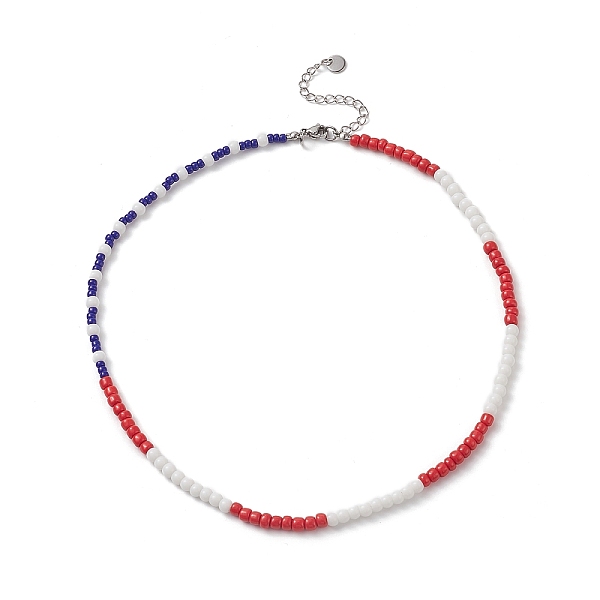 

PandaHall Independence Day Glass Beaded Necklace with 304 Stainless Steel Clasp for Women, Colorful, 15.94 inch(40.5cm) Glass