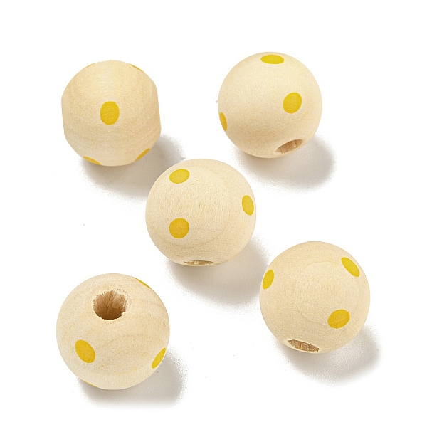 

PandaHall Printed Wood European Beads, Round with Dot Pattern, PapayaWhip, 15.5~16mm, Hole: 4~4.5mm Wood Round Orange