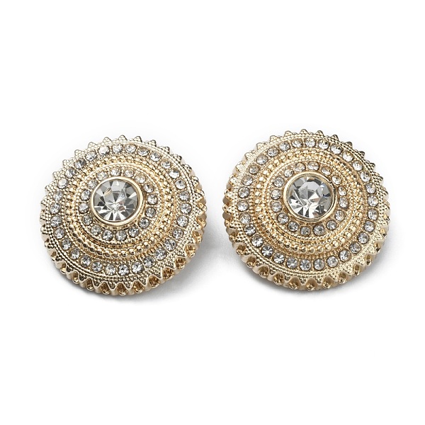 

PandaHall 1-Hole Alloy Button, with Rhinestone, Flat Round, Light Gold, 20x10.5mm, Hole: 2mm Alloy+Rhinestone Round