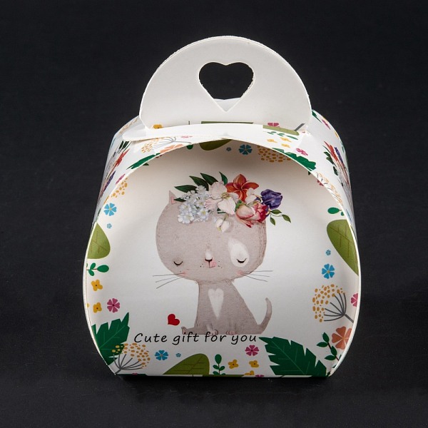 PandaHall Foldable Creative Kraft Paper Box, Wedding Favor Boxes, Favour Box, Paper Gift Box, Green, Cat Pattern, 7.2x7x8.3cm Paper Cat...