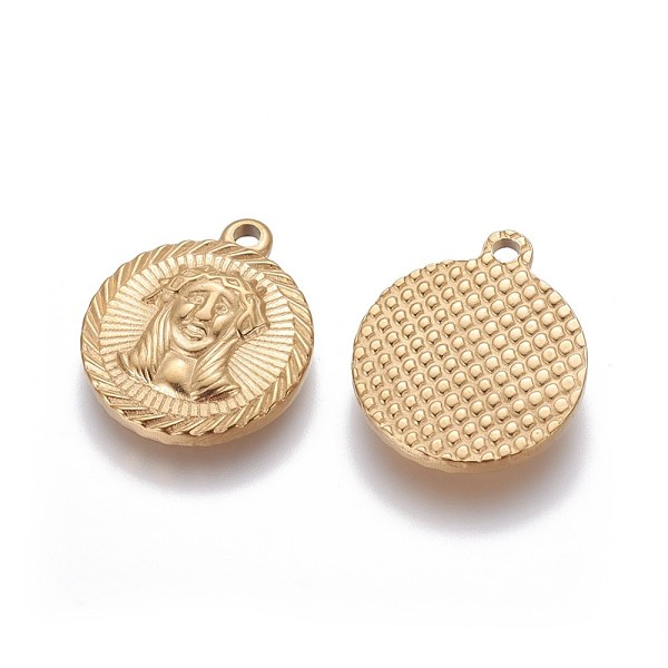 

PandaHall 304 Stainless Steel Pendants, Flat Round with Jesus, For Easter, Golden, 21.4~21.5x18~18.3x3.2~3.3mm, Hole: 1.8mm 304 Stainless...