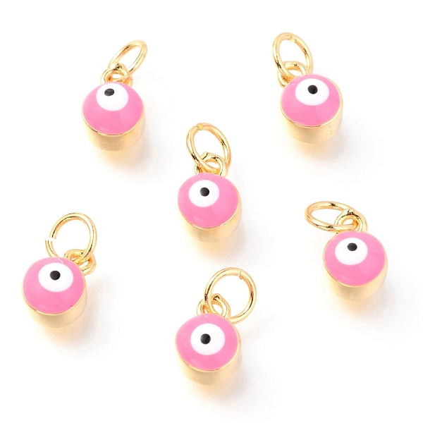 

PandaHall Brass Enamel Pendants, Long-Lasting Plated, Real 18K Gold Plated, with Jump Rings, Column with Evil Eye, Pink, 8x5.5x4.5mm,Jump...